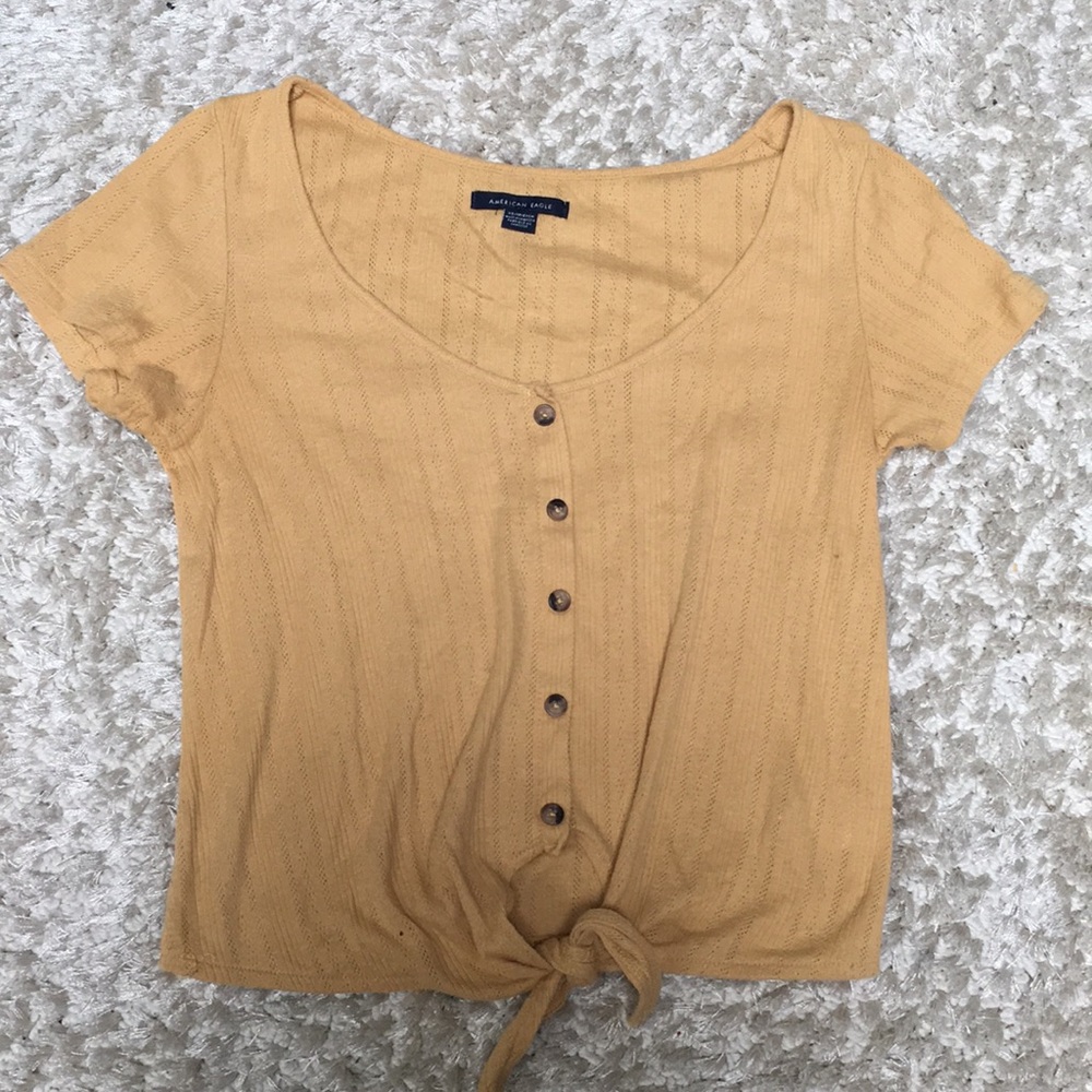 Yellow button down crop top